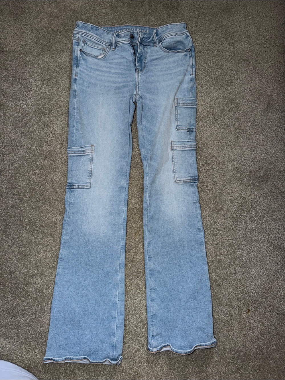 American Eagle Outfitters Light Wash Flare Cargo Jeans